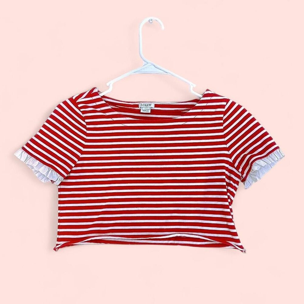 Jcrew Women's Red and White Crop-top